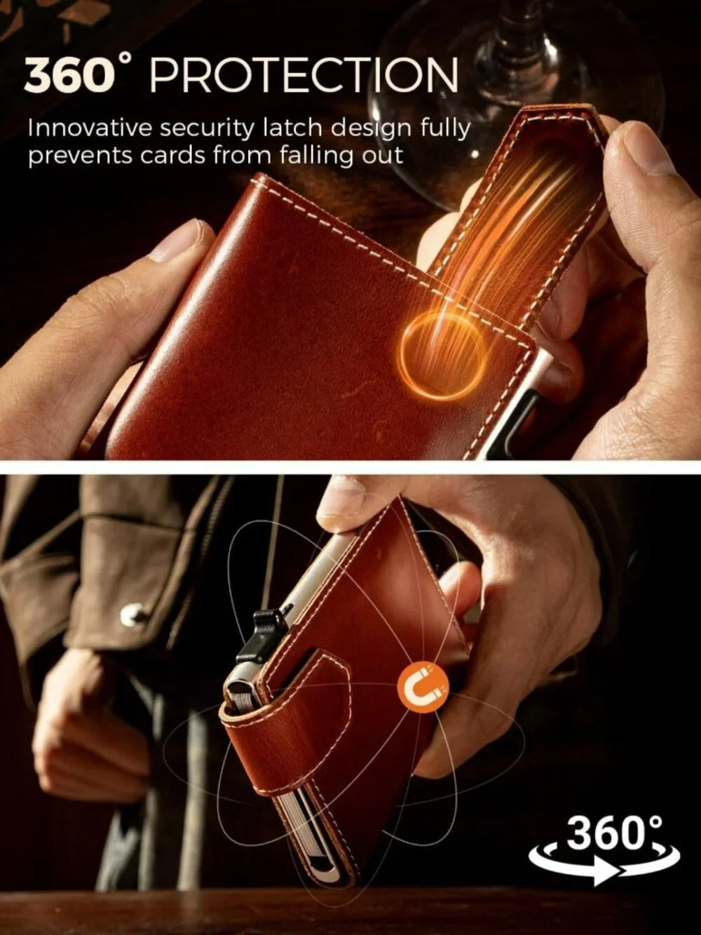 Minimalist RFID Blocking Slim Wallet for Men - Full Grain Leather, Pop Up Card